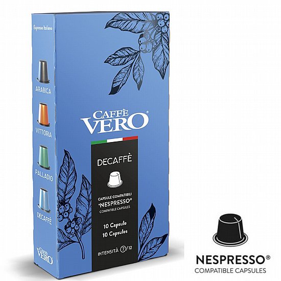 קפסולות קפה נטול קפאין למכונות ®Nespresso מארז 10 יח׳ CAFFE VERO DECAFFE קפסולות קפה נטול קפאין למכונות ®Nespresso מארז 10 יח׳ CAFFE VERO DECAFFE