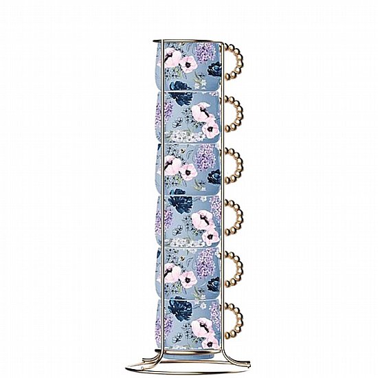 סט 6 כוסות אספרסו פורצלן 60 מ״ל Bialetti Bridgerton עם סטנד מתכתי סט 6 כוסות אספרסו פורצלן 60 מ״ל Bialetti Bridgerton עם סטנד מתכתי