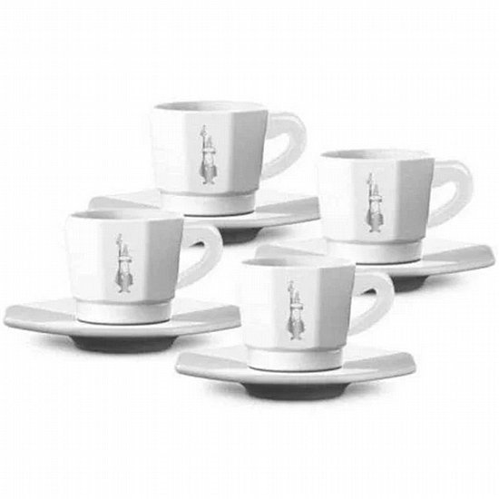 סט 4 כוסות אספרסו פורצלן 75 מ"ל עם צלוחיות Bialetti Octagonal לבן סט 4 כוסות אספרסו פורצלן 75 מ"ל עם צלוחיות Bialetti Octagonal לבן