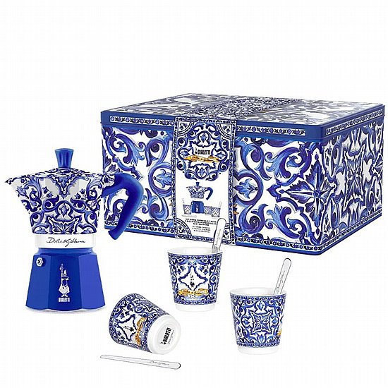 מארז יוקרתי מקינטה Bialetti Moka Express ל-6 כוסות Dloce&Gabbana Blu Mediterraneo מארז יוקרתי מקינטה Bialetti Moka Express ל-6 כוסות Dloce&Gabbana Blu Mediterraneo
